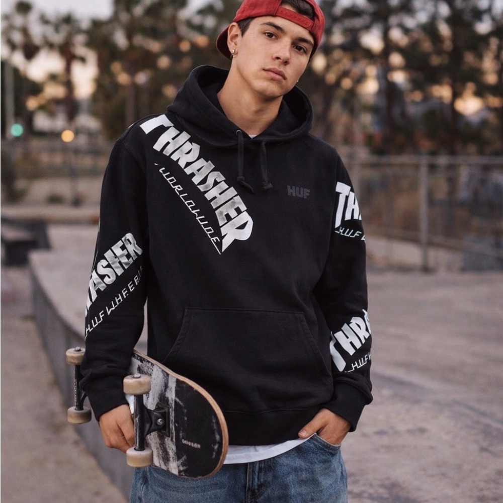 NWOT Men’s Sz M Heavyweight Black Huff Thrasher Skater Hoodie